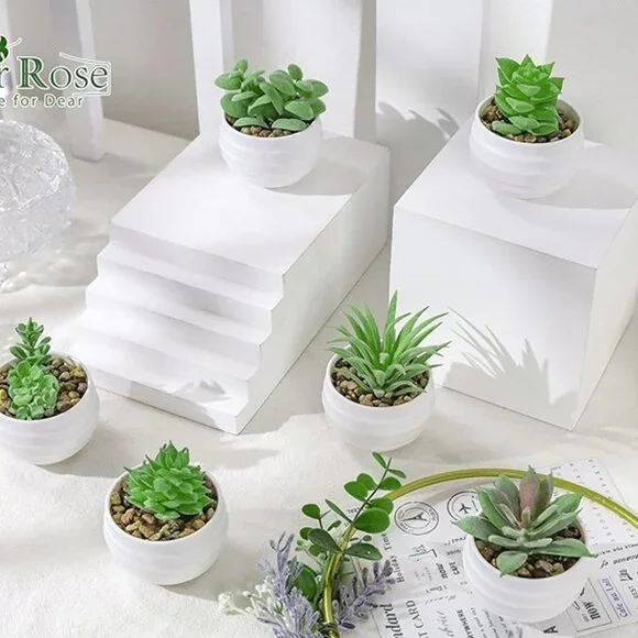 NEW Set of 6 Succulents Plants Artificial in Pots Small Fake Plants. - Picture 1 of 9